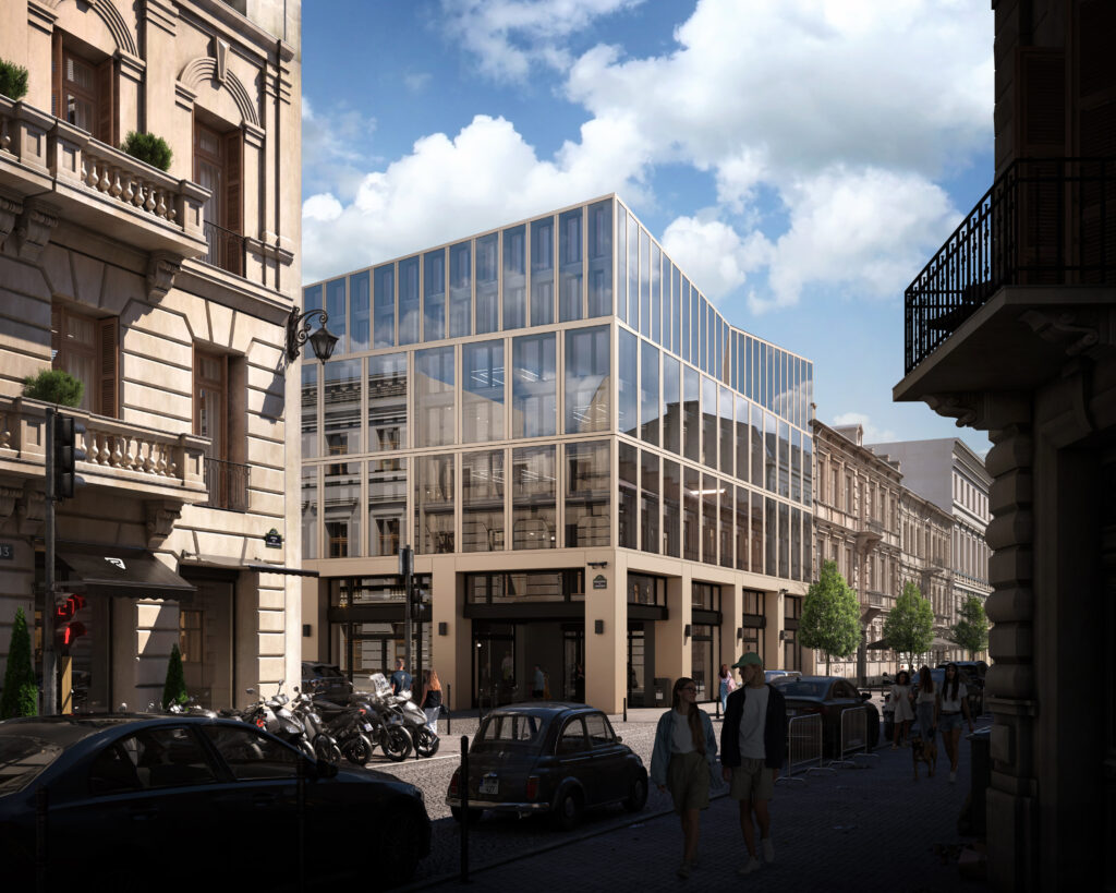 Exterior rendering of a modern building in daylight