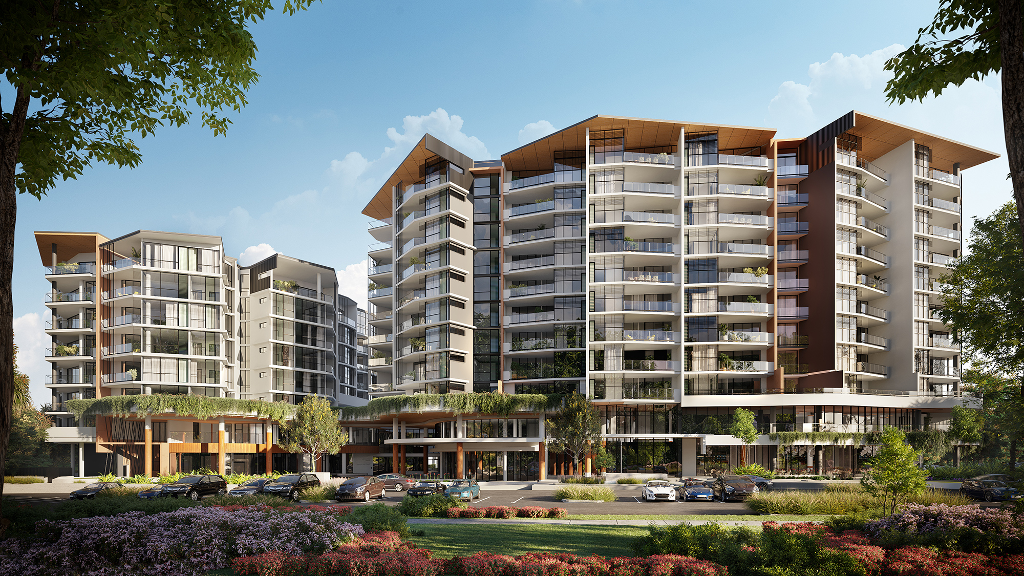 3D rendering of an integrated-use building