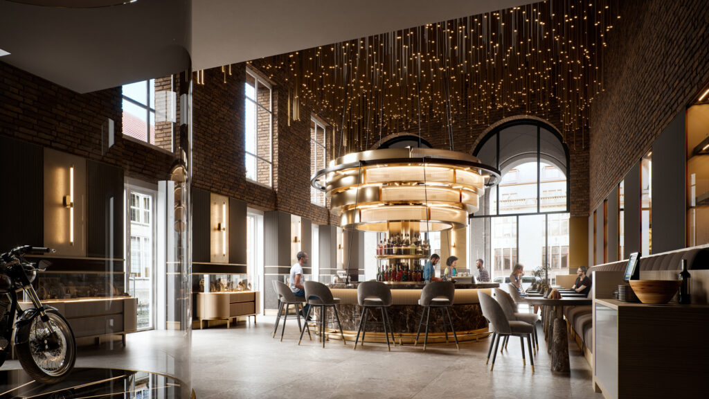 Interior 3D visualization of café in Balgequartier