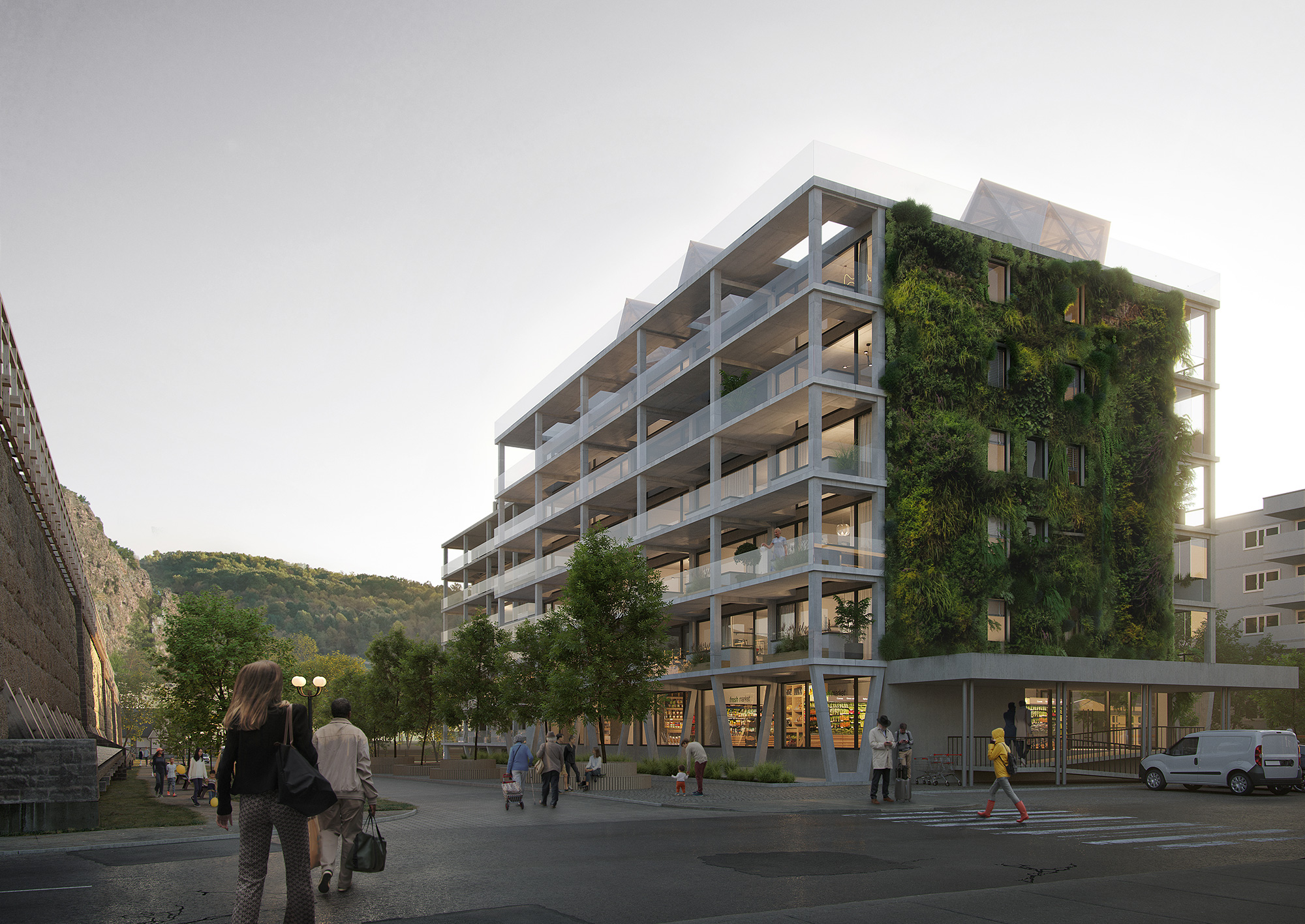 Mixed-use renderings seamlessly blend retail and living spaces to show vibrant synergy